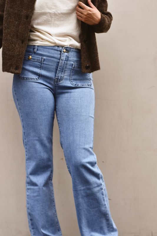 Jeansblå - Bukse med stretch