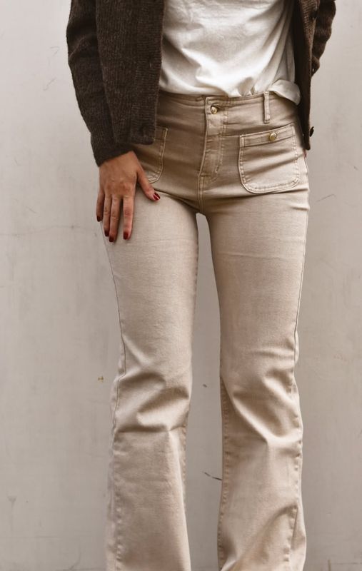 Beige melange - Bukse med stretch