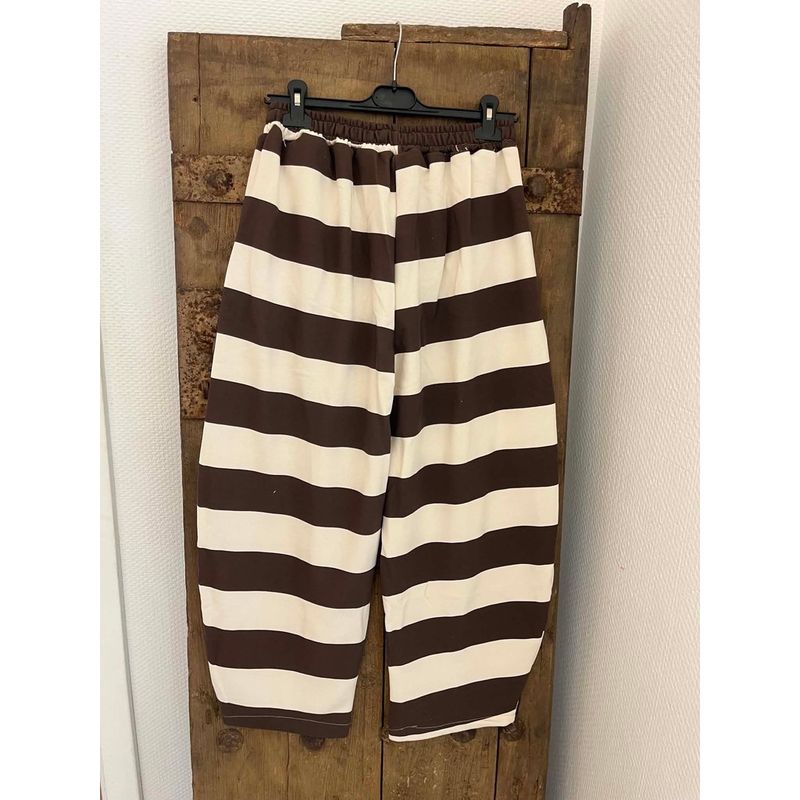 Offwhite/brown - Bredstripet collegebukse