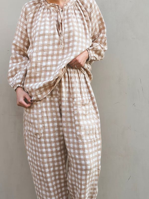 Beige/Hvit - Caja linbluse