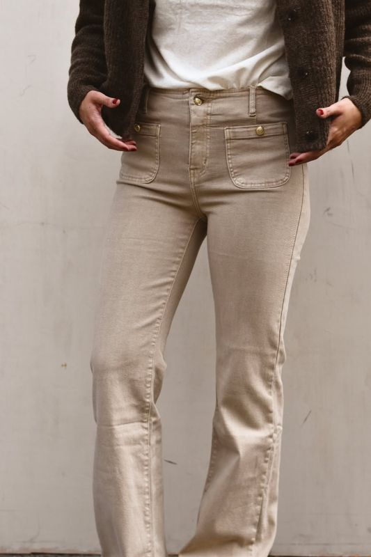 Beige melange - Bukse med stretch