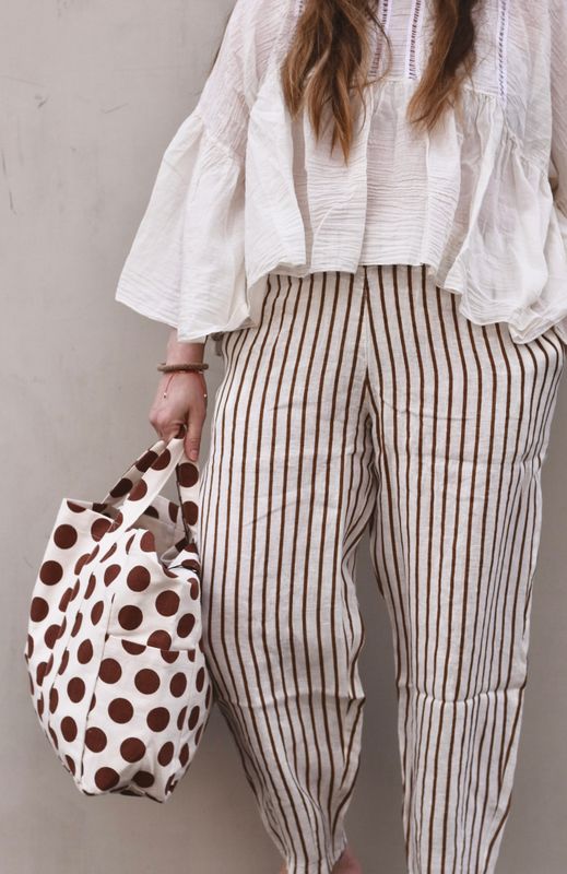 Camel Stripe - Melina Barrel Lin Bukse