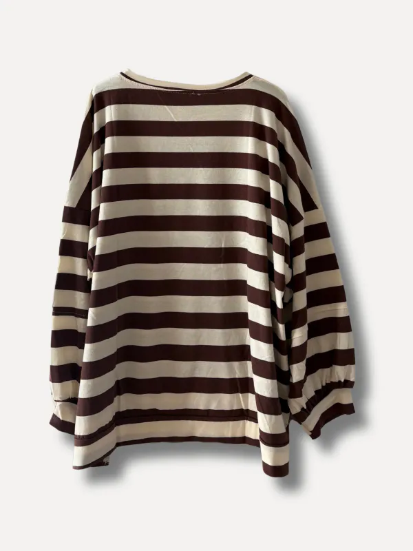 Brun/offwhite - Stripet College Genser