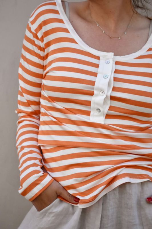 Mango/off white - Grandpa Stripe Genser