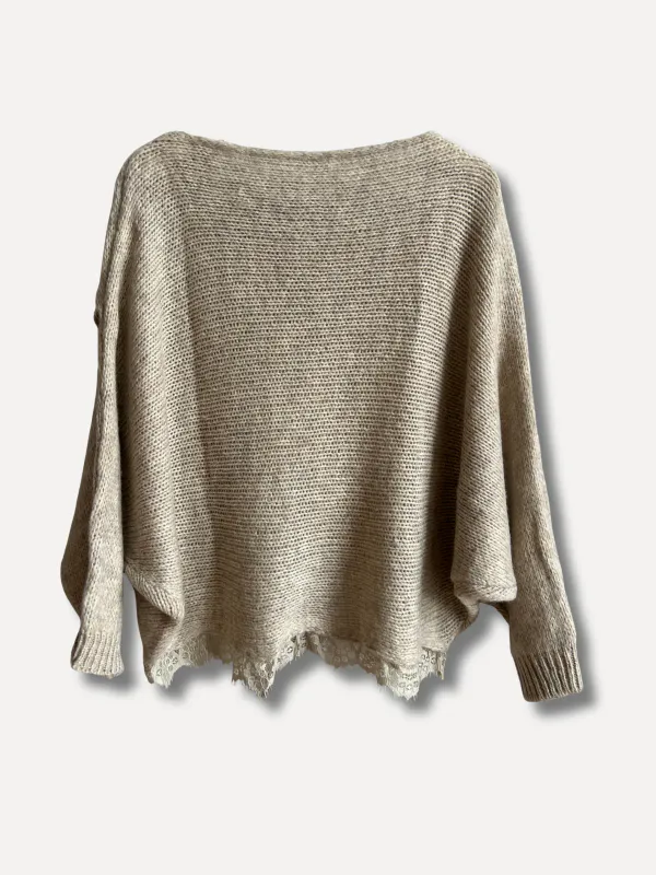 Beige - Lace Elegant Halvponcho