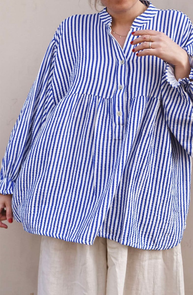 Blå/hvit - Oversized Stripete Bomulls Bluse